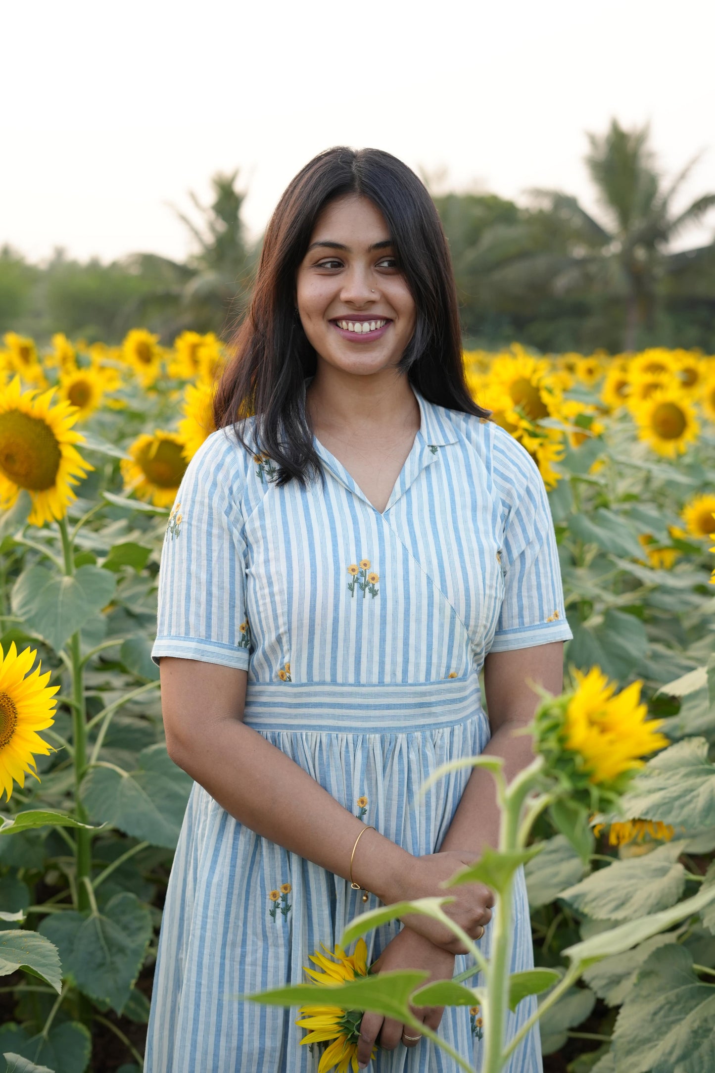 Sunflower Embroidered Khadi Dress