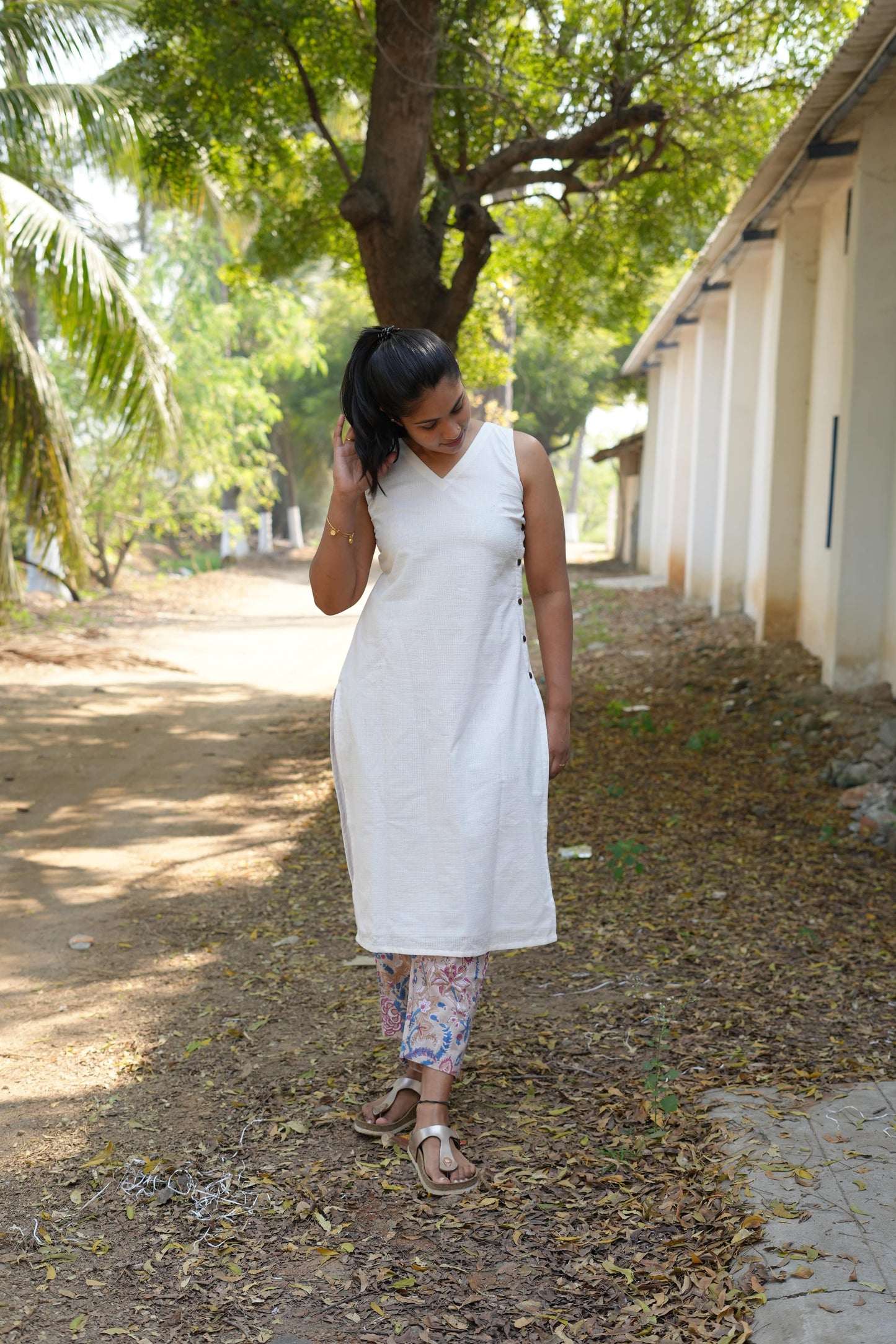 Khadi Kurta and Printed Pants Set