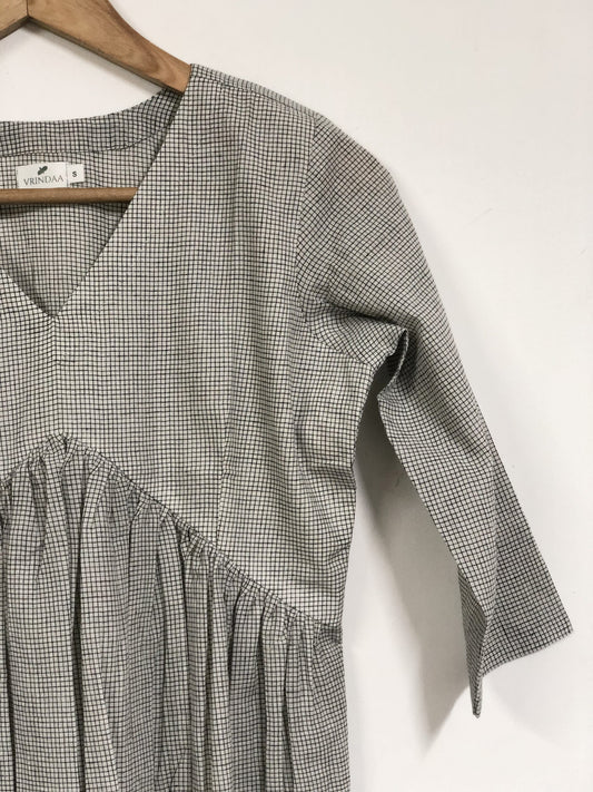 Small Checkered Khadi Inverted Yoke Dress