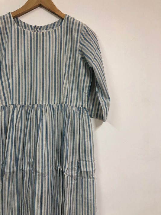 Blue Khadi Striped Dress