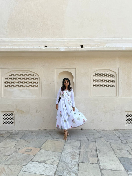 Mughal Garden Hand Block Wrap around Dress