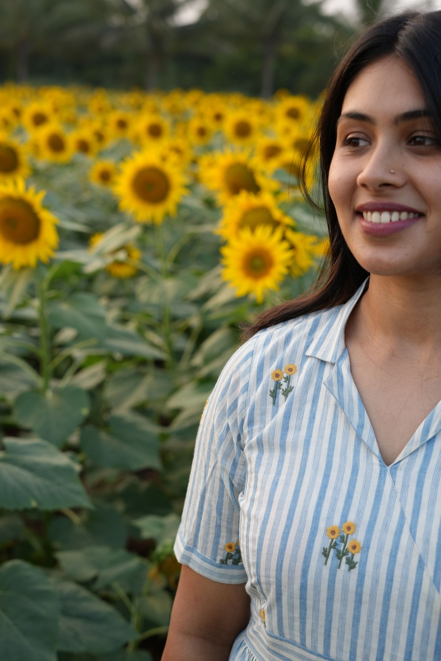 Sunflower Embroidered Khadi Dress