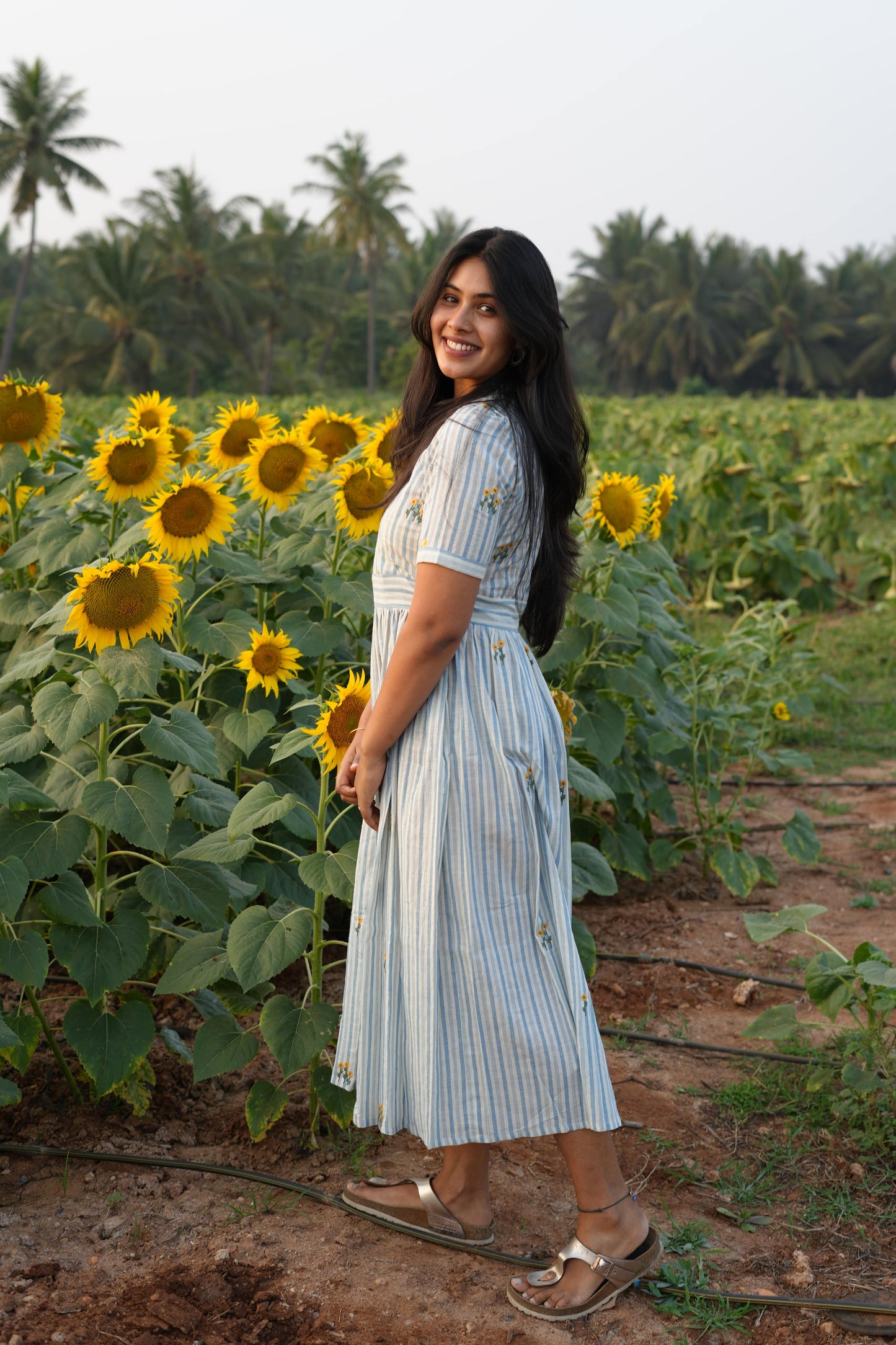 Sunflower Embroidered Khadi Dress