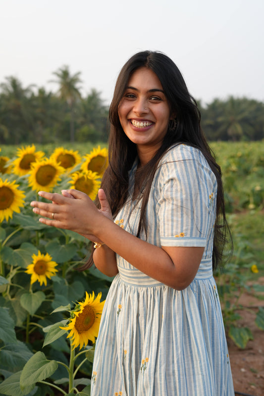 Sunflower Embroidered Khadi Dress