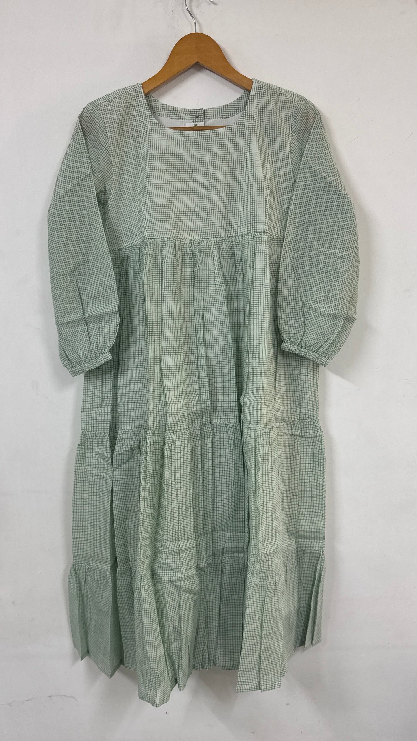 Willow Green Micro-Check Tiered Maxi Dress