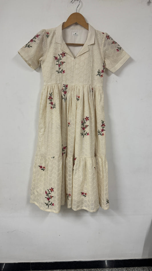 White Mini-Floral Tiered Dress