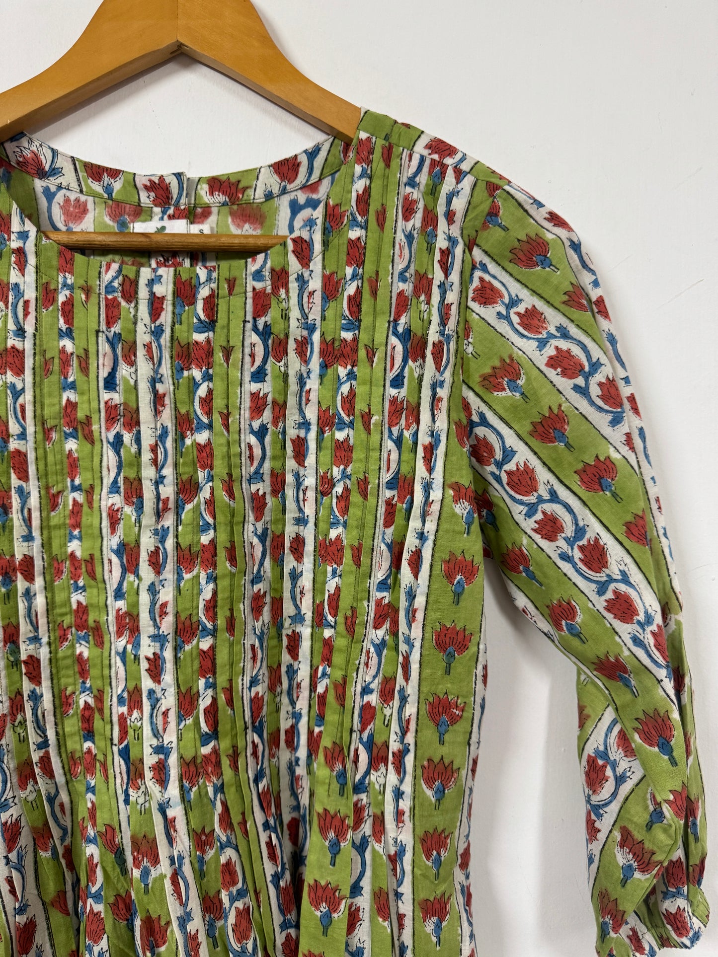 Hand Block Print Pintuck Tunic Dress