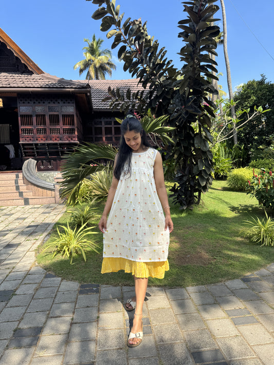 White and Yellow Two-Layered Dress