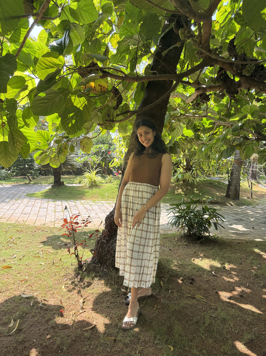 Brown Checkered Jamdani Dress