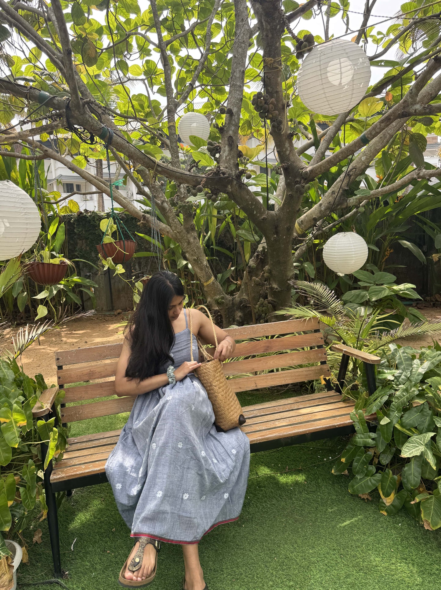 Grey Jamdani spaghetti dress