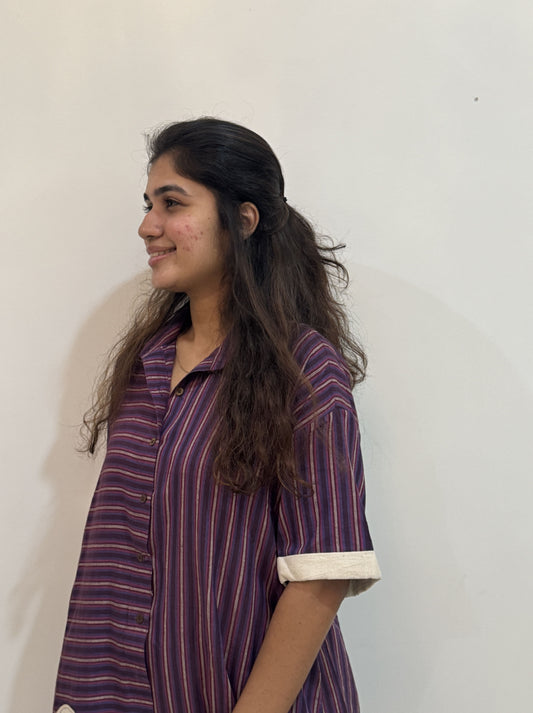 Purple Patched Striped Dress