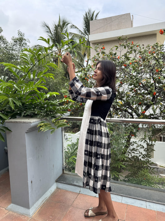 Black Checkered Jamdani Dress