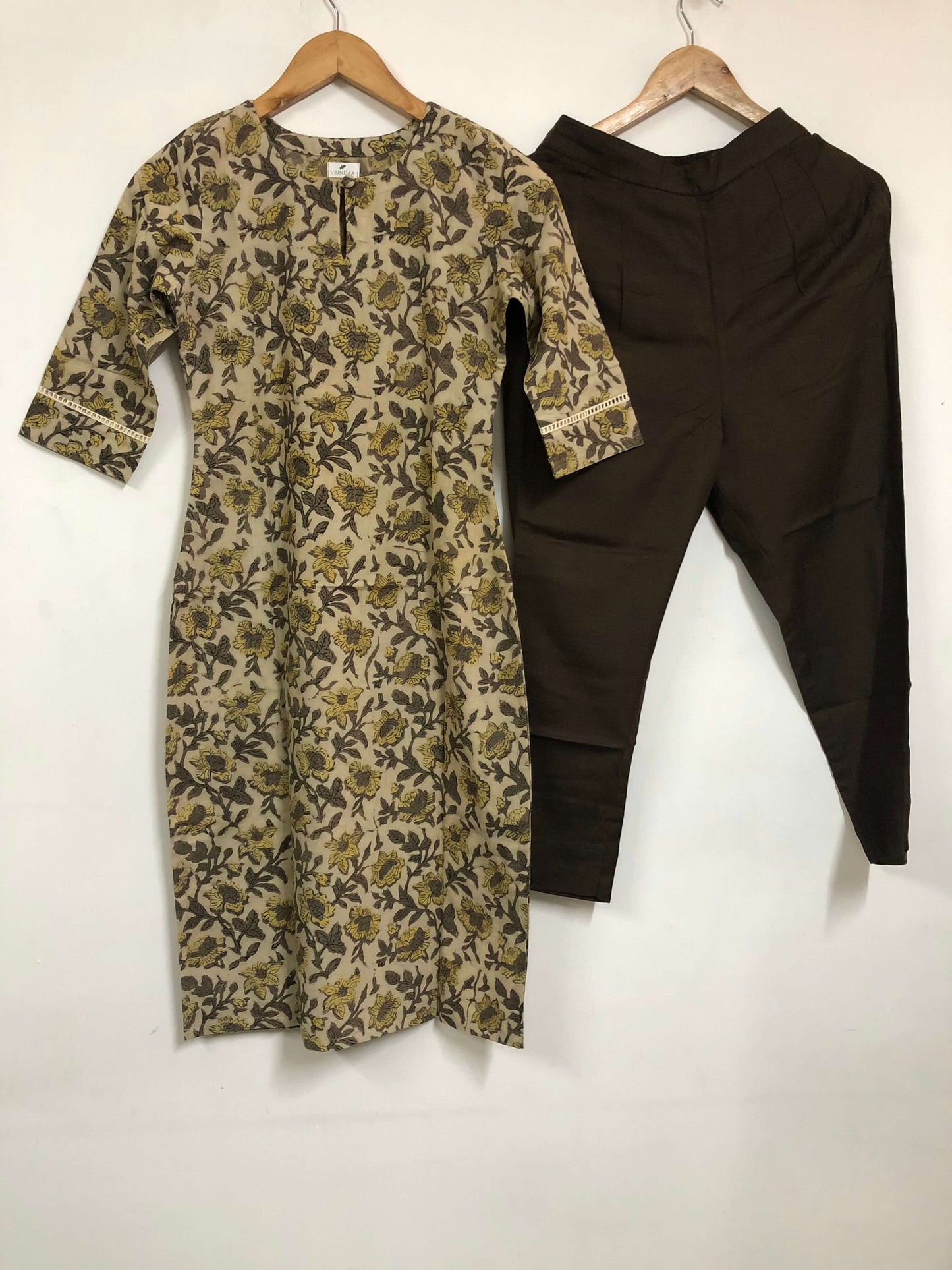 Brown Handblock Printed Kurta