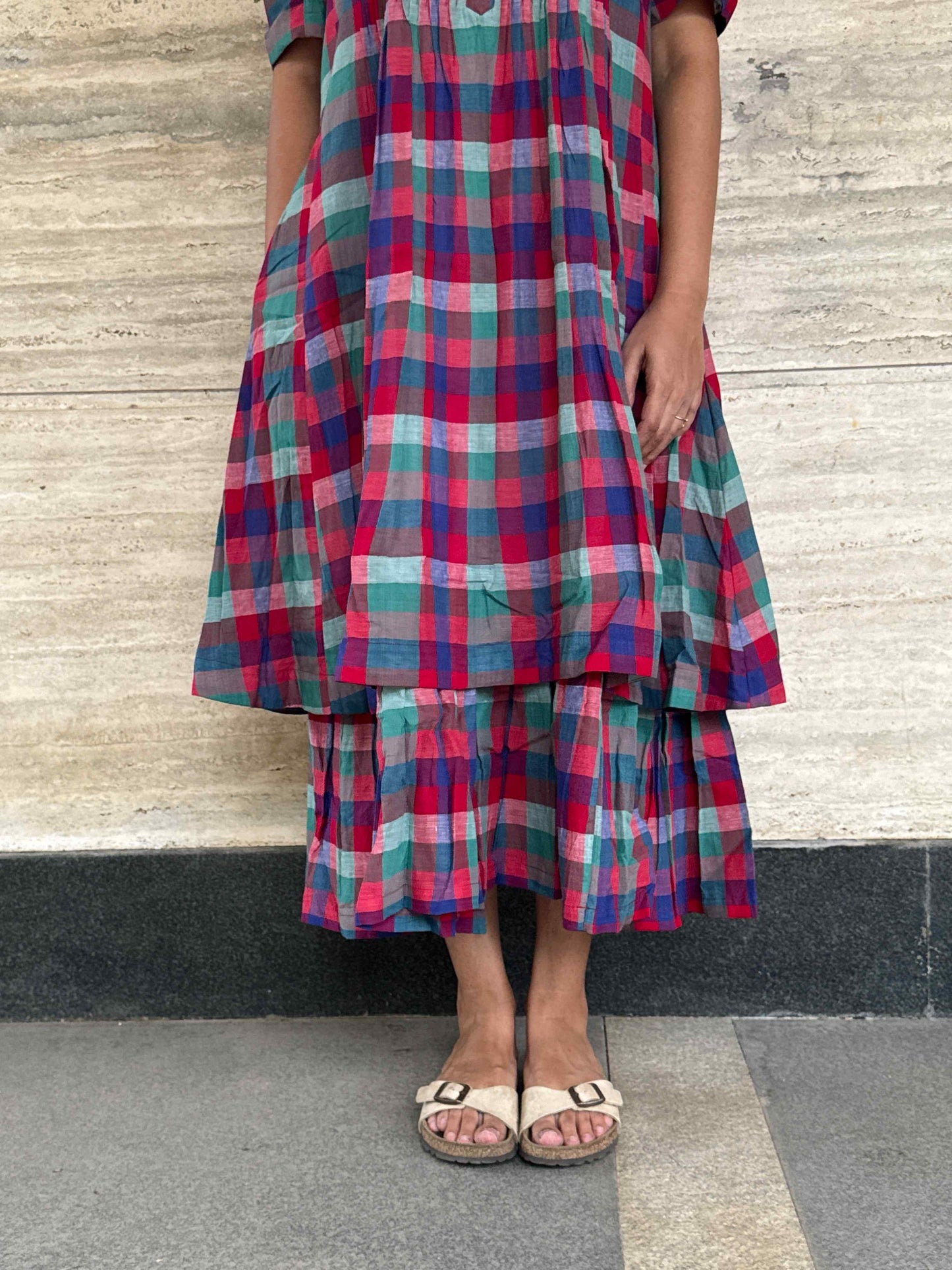 Red Checkered Khadi Dress