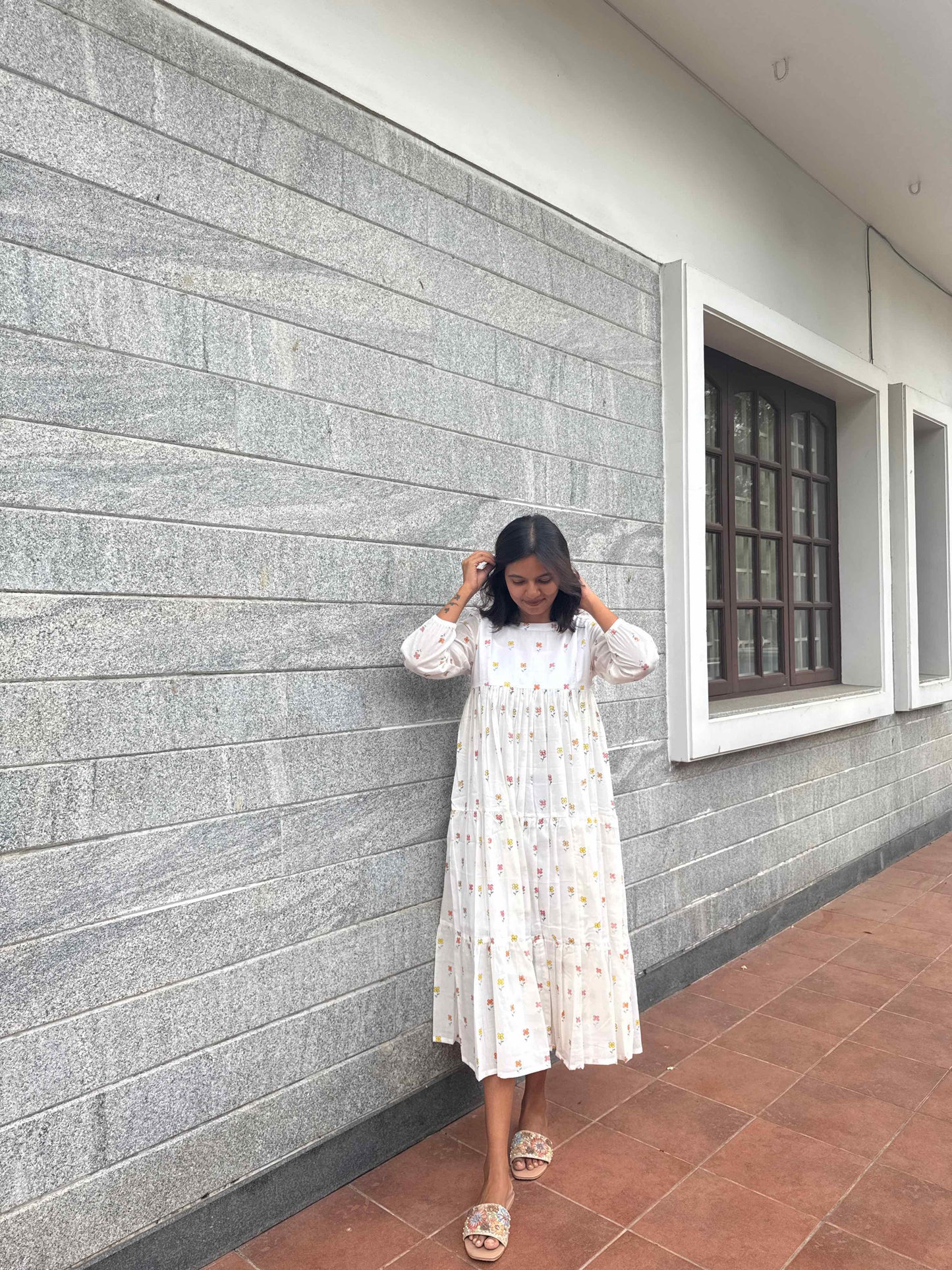 White Short Yoke Dress