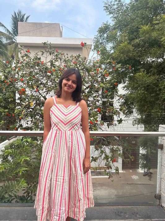 Striped Matching Dress with Slit Cut