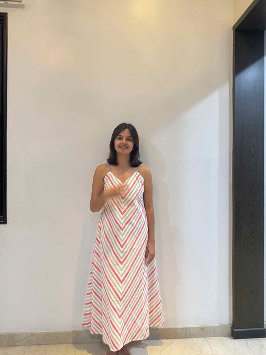 Matching Striped Dress with V Neck