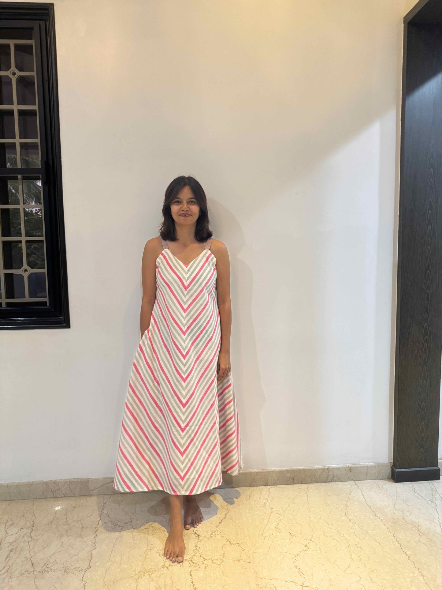 Matching Striped Dress with V Neck