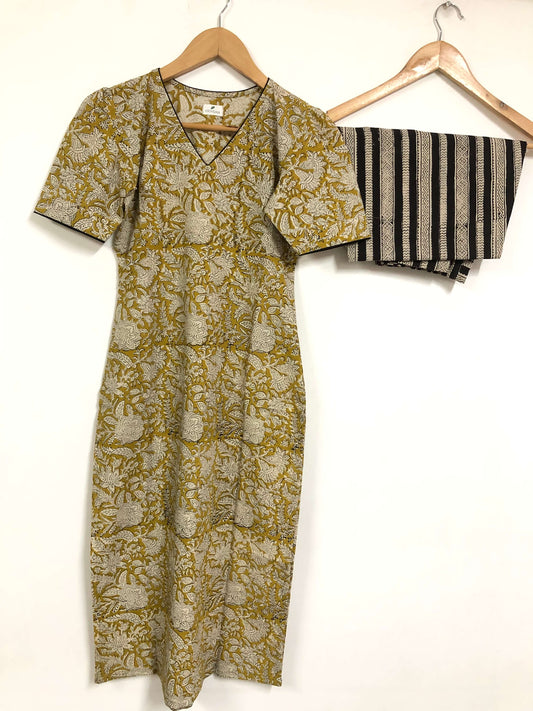 Yellow Bagru Floral Kurta