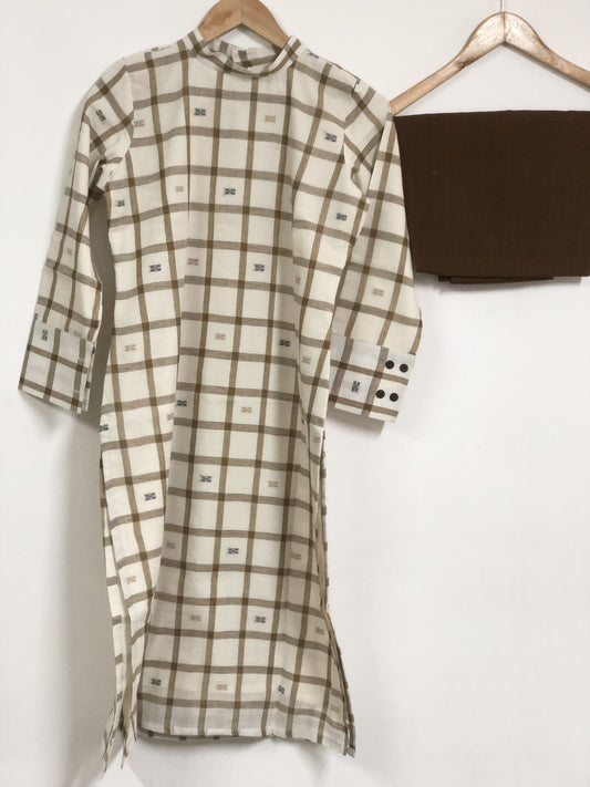 Brown Checkered Jamdani Set