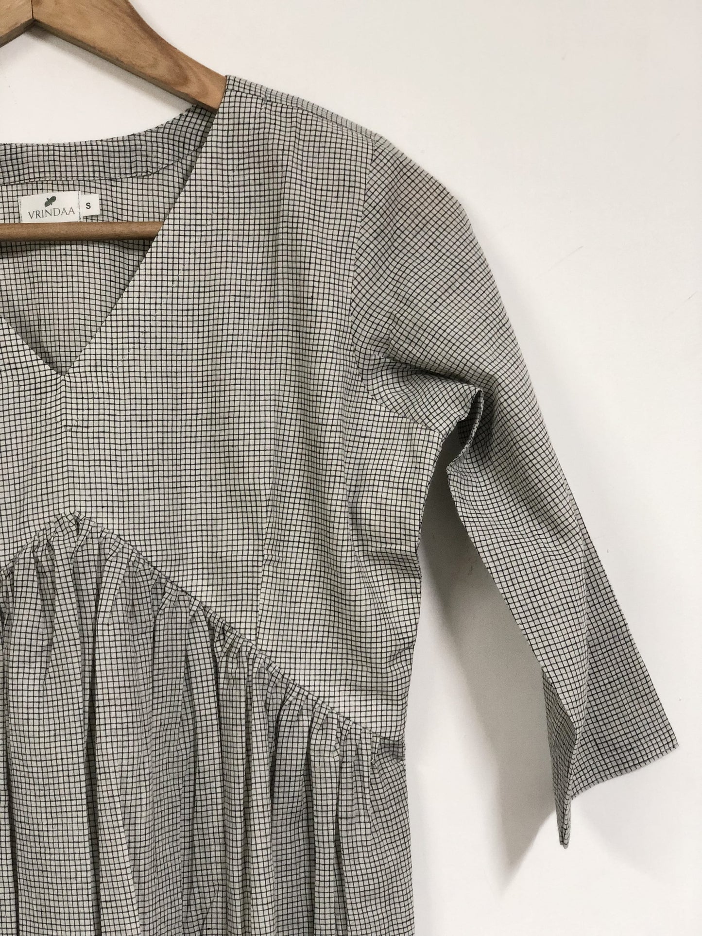 Small Checkered Khadi Inverted Yoke Dress