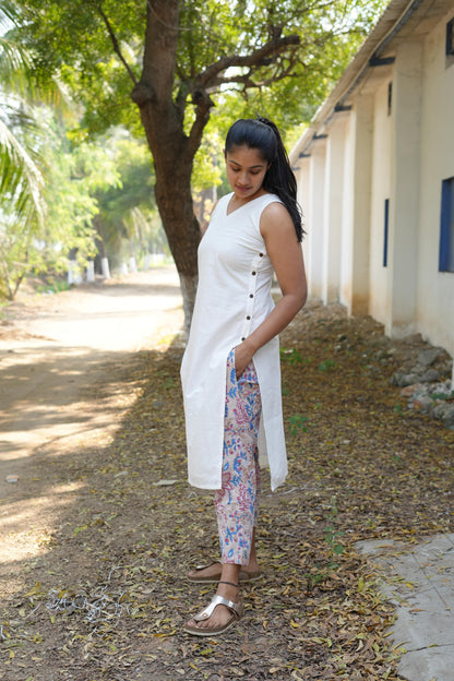 Khadi Kurta and Printed Pants Set