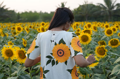 Sunflower Embroidered Khadi Dress