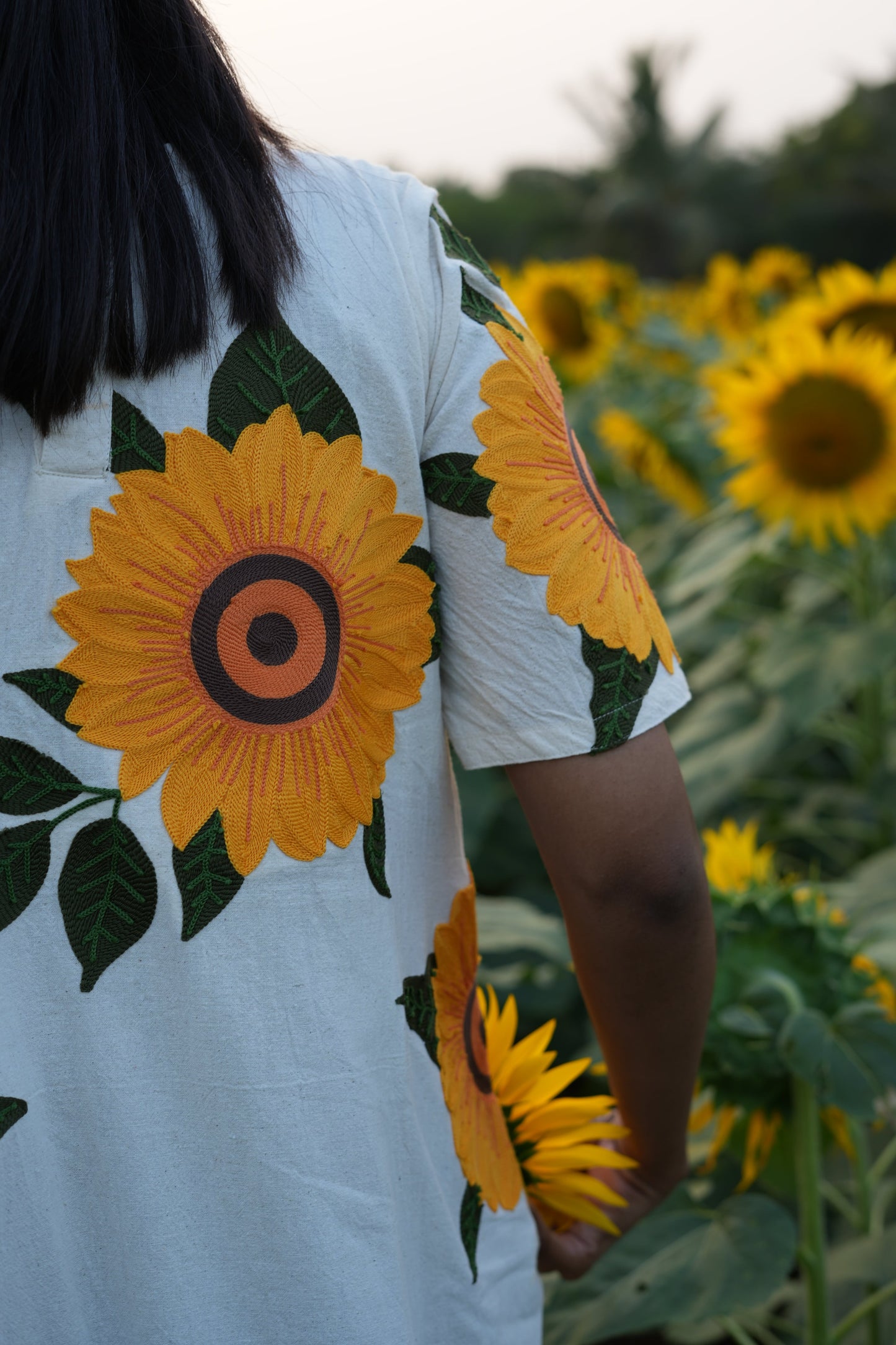 Sunflower Embroidered Khadi Dress
