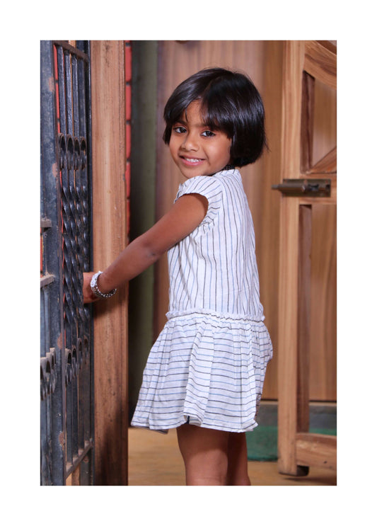 White Striped Khadi Dress