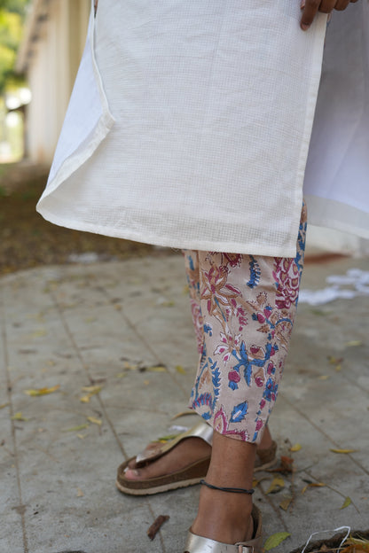 Khadi Kurta and Printed Pants Set