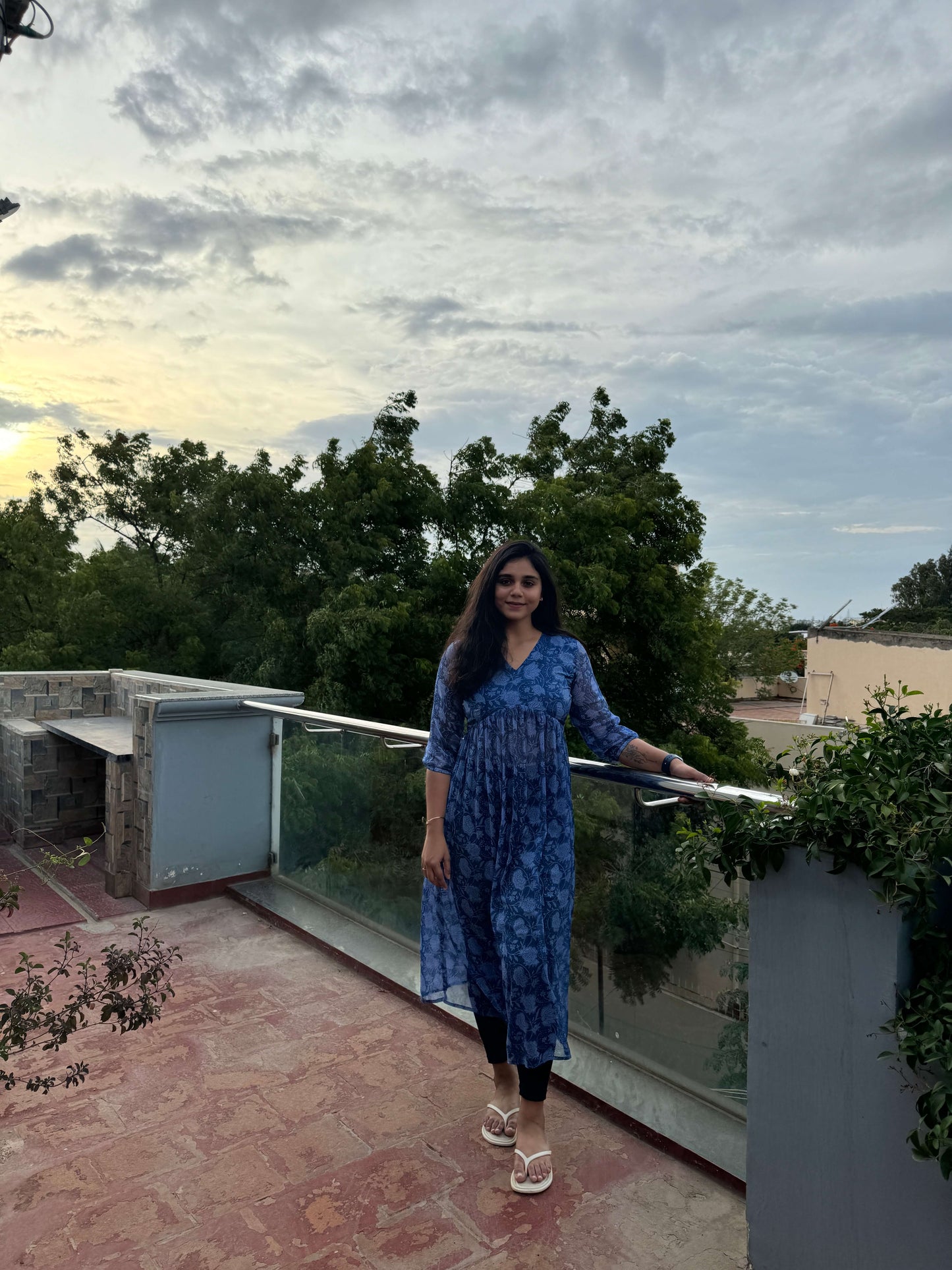 Georgette Inverted Yoke Dress