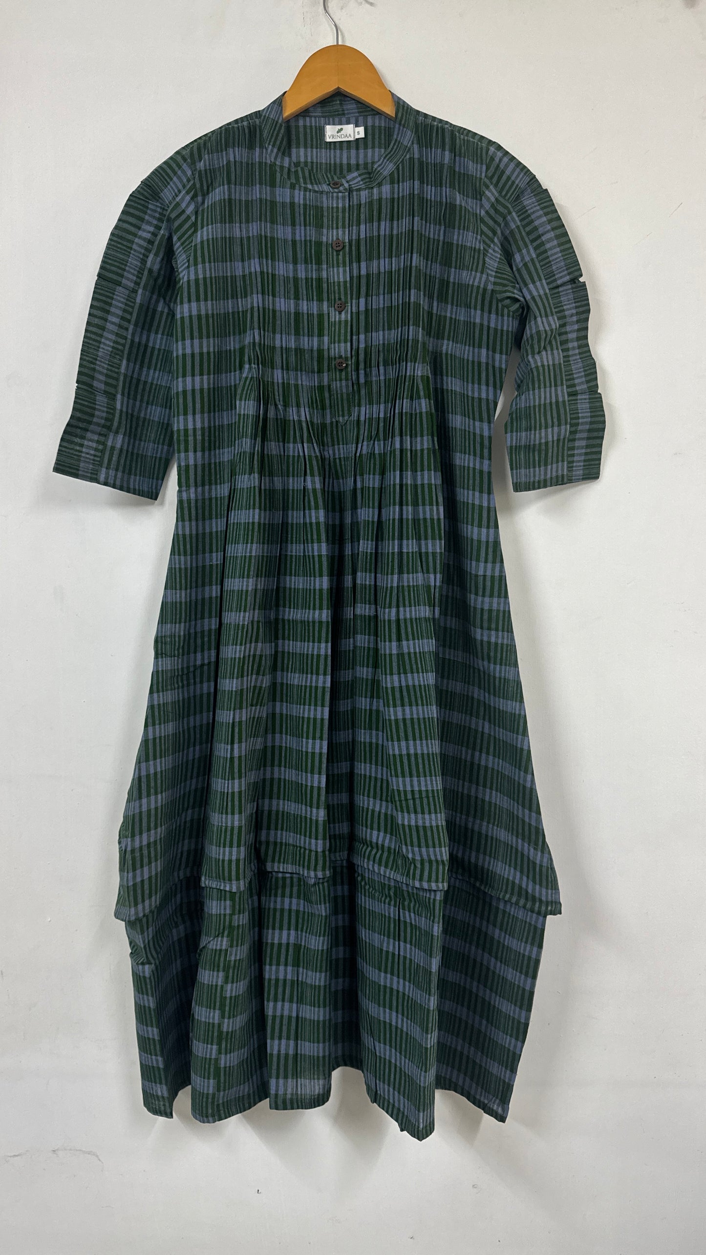 Forest Plaid Pin-Tuck Tiered Dress