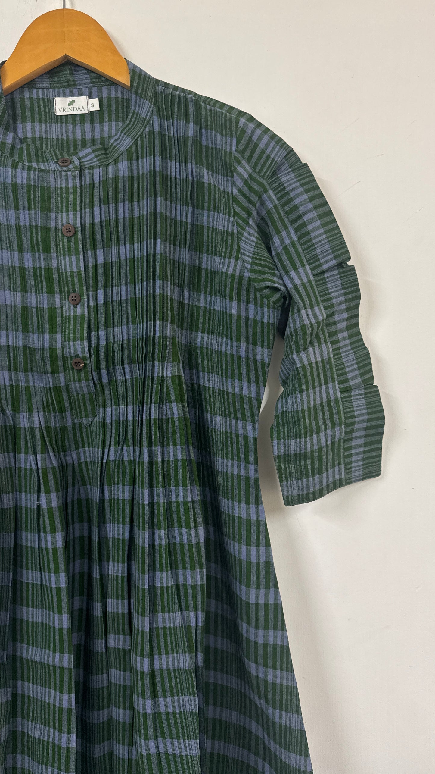 Forest Plaid Pin-Tuck Tiered Dress