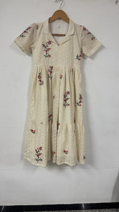 White Mini-Floral Tiered Dress