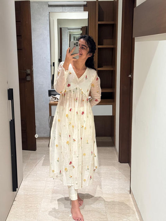 Chanderi silk Embroidered kurta set