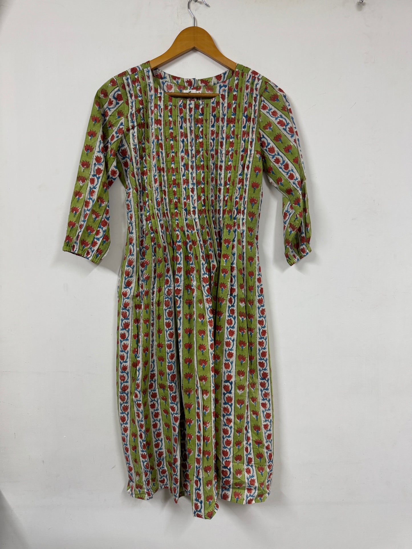 Hand Block Print Pintuck Tunic Dress