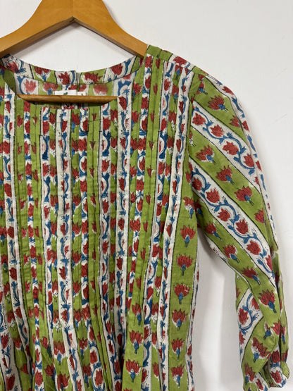 Hand Block Print Pintuck Tunic Dress