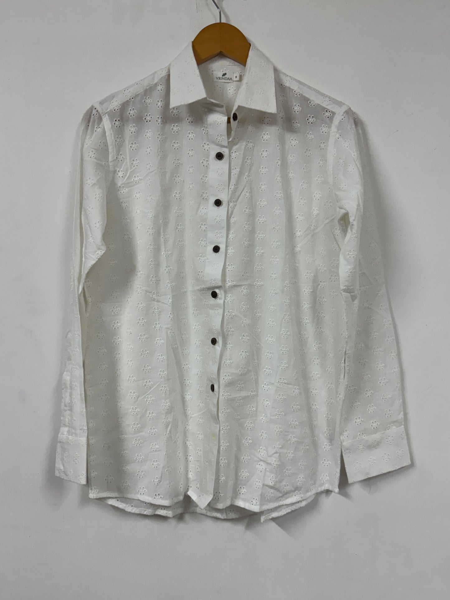 White Broderie Anglaise Eyelet Button-Down Shirt