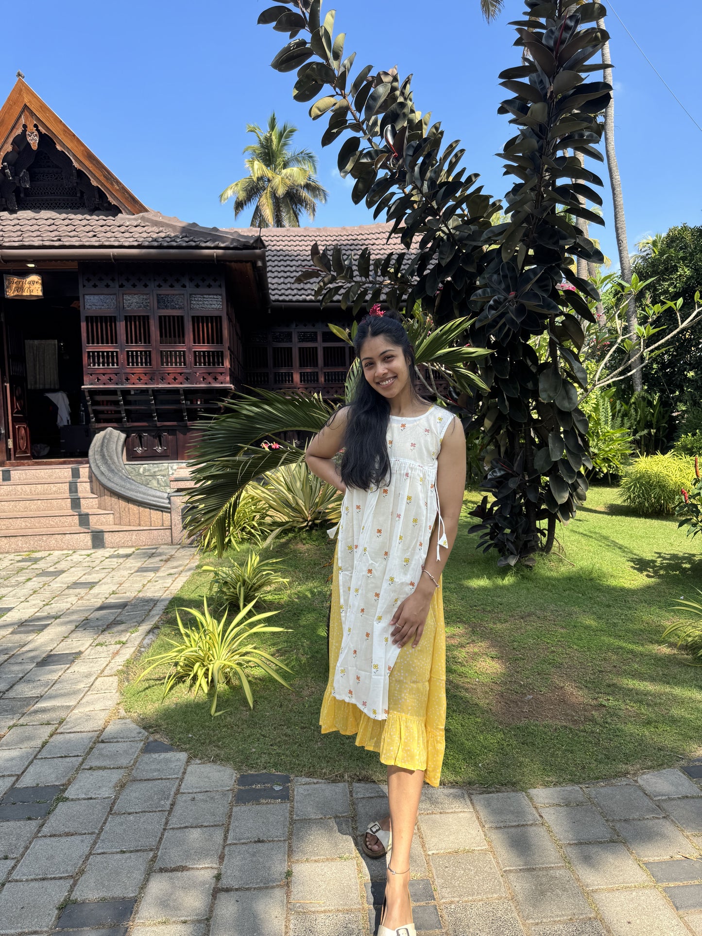 White and Yellow Two-Layered Dress