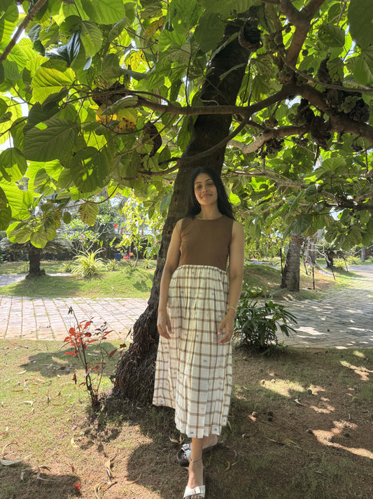Brown Checkered Jamdani Dress
