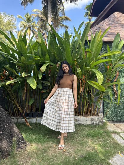 Brown Checkered Jamdani Dress