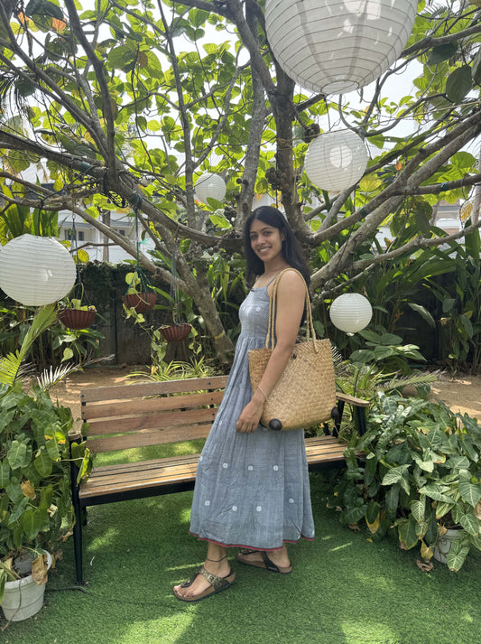 Grey Jamdani spaghetti dress