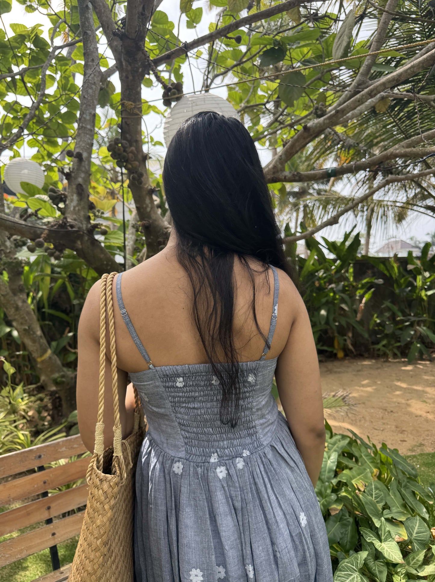 Grey Jamdani spaghetti dress