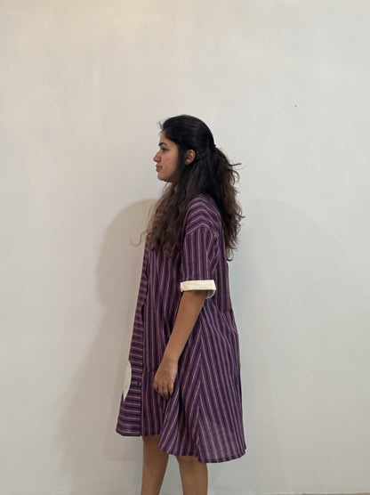 Purple Patched Striped Dress