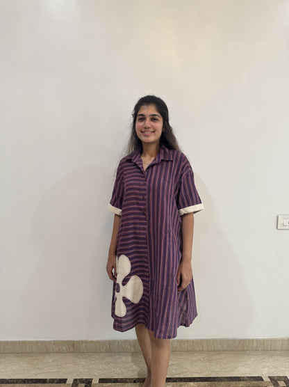 Purple Patched Striped Dress