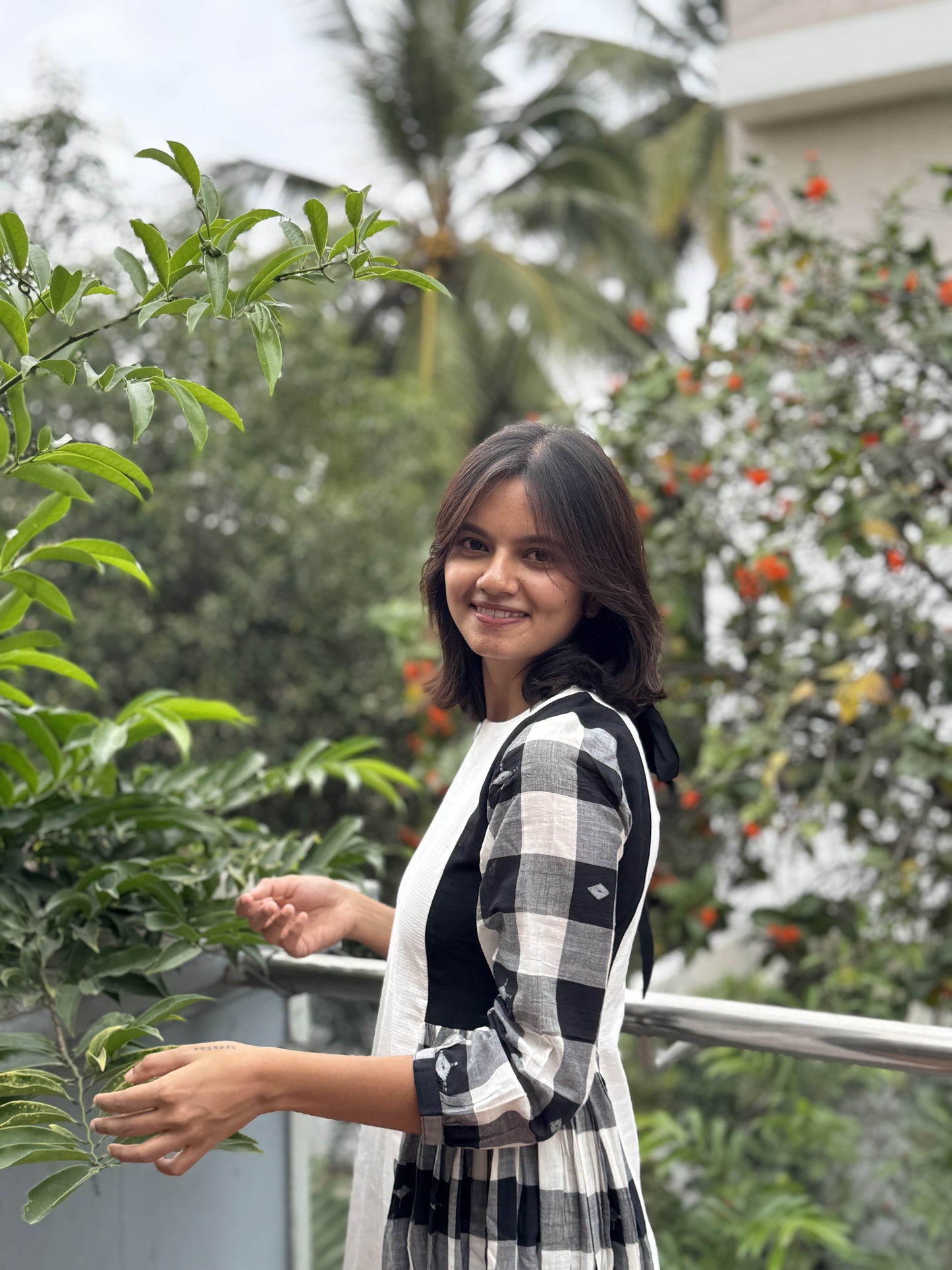 Black Checkered Jamdani Dress