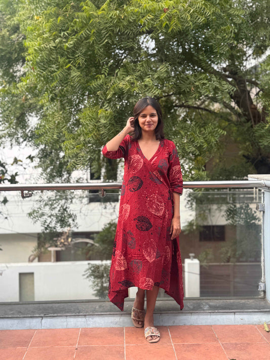 Ajrakh V-Neck Half Sleeve Dress
