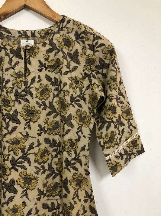 Brown Handblock Printed Kurta