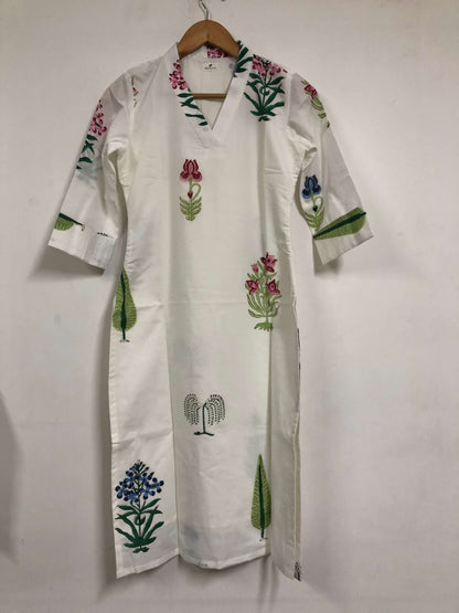 White Handblock Printed Kurta
