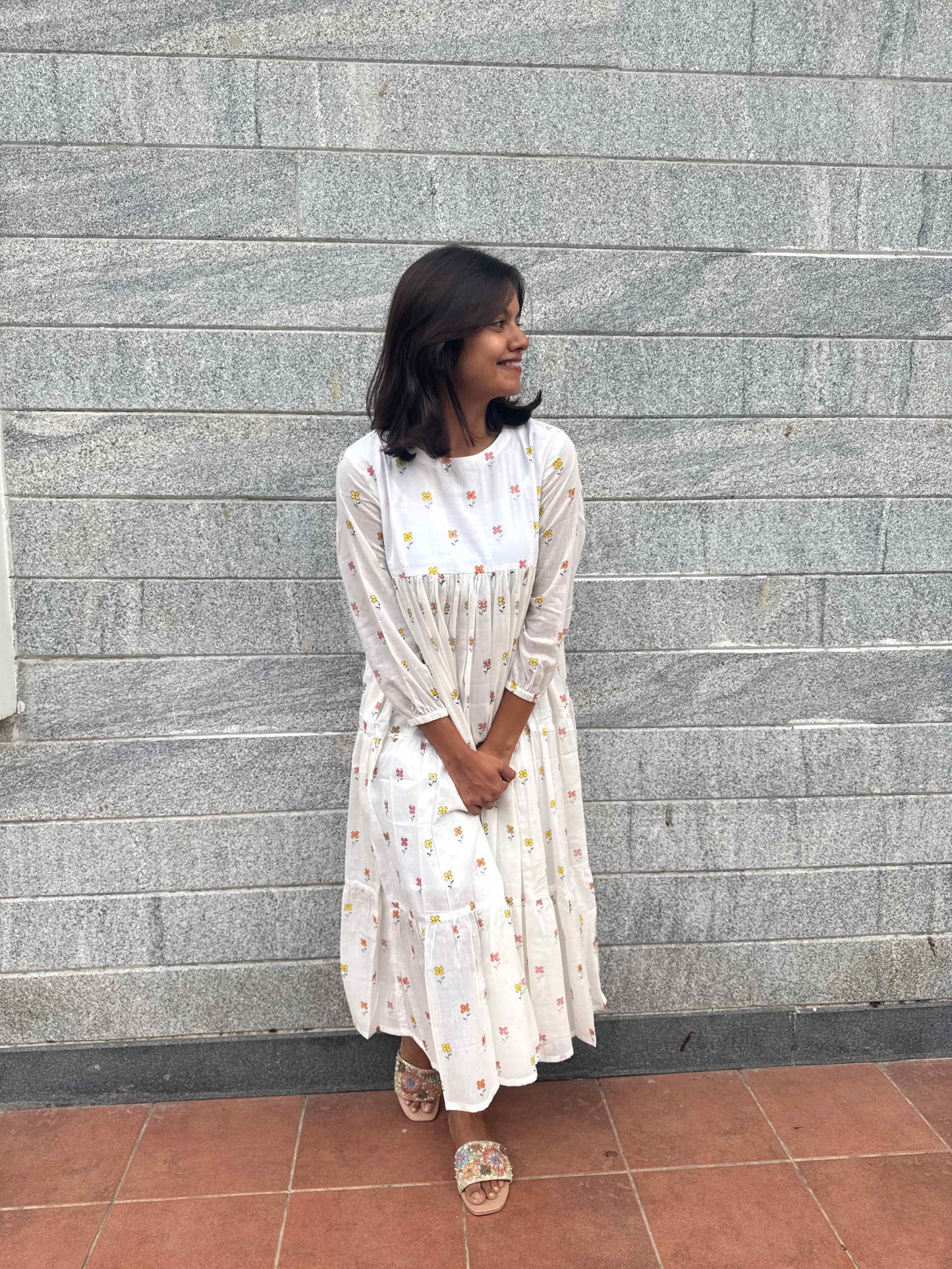 White Short Yoke Dress
